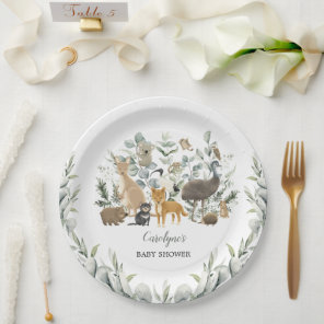 Australian Animals Leafy Eucalyptus Baby Shower Paper Plates