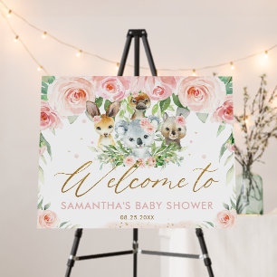 Australian Animals Pink Floral Baby Shower Welcome Foam Board