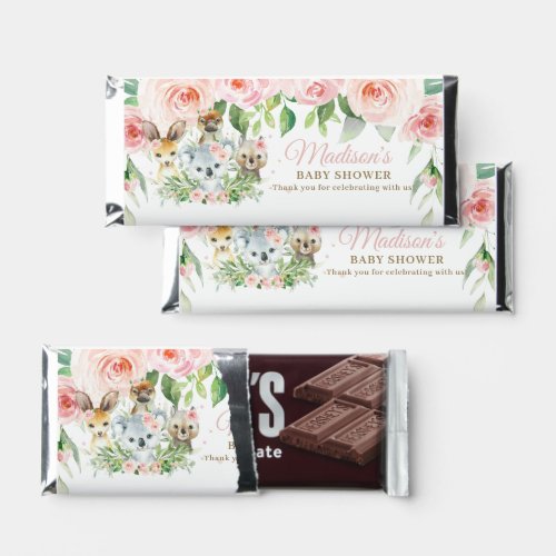 Australian Animals Pink Floral Koala Baby Shower Hershey Bar Favors