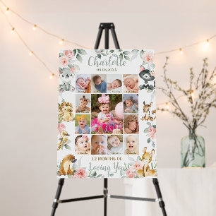 Australian Animals Pink Floral Photo 1st Milestone Foam Board