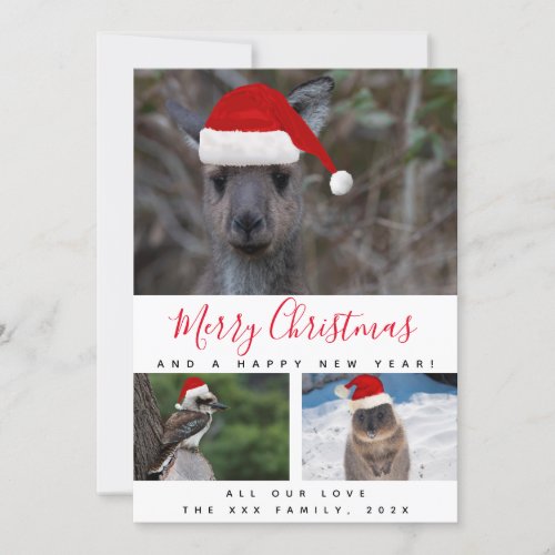 Australian Animals Red Script Multi Photo Collage Holiday Card