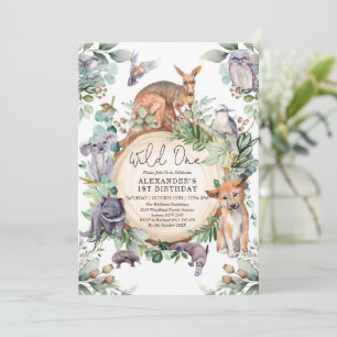 Australian Animals Wild One Greenery 1st Birthday Invitation