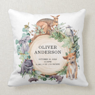 Australian Animals Wildlife Baby Boy Birth Stats Throw Pillow