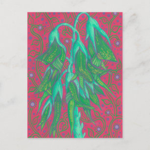 Australian Bird Flower, Tropical Floral Green Pink Postcard