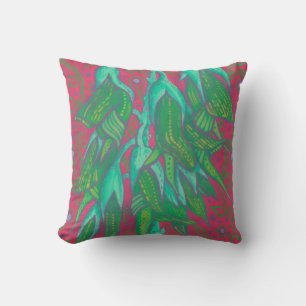Australian Bird Flower, Tropical Floral Green Pink Throw Pillow