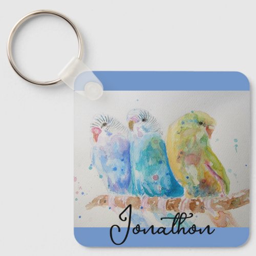 Australian Birds Budgie Watercolor Art Key Ring