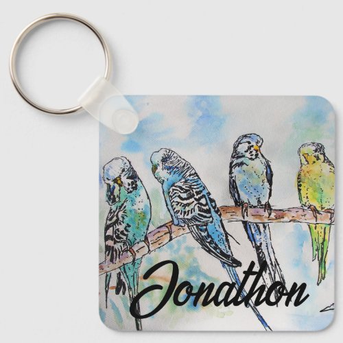 Australian Birds Budgie Watercolor Art Key Ring