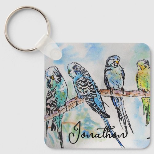 Australian Birds Budgie Watercolor Art Key Ring