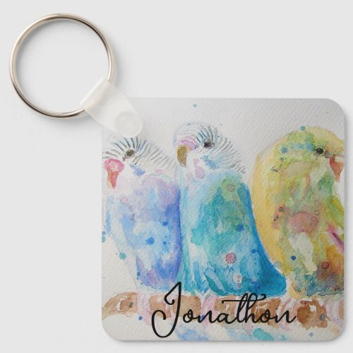 Australian Birds Budgie Watercolor Art Key Ring