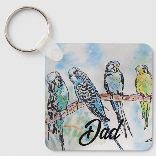 Australian Birds Budgie Watercolor Art Key Ring