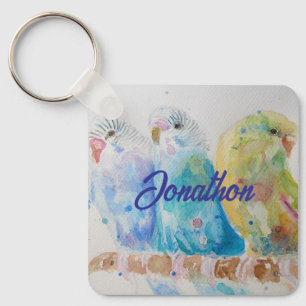 Australian Birds Budgie Watercolor Art Key Ring