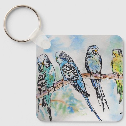 Australian Birds Budgie Watercolor Art Key Ring