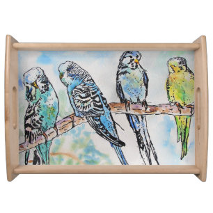 Australian Birds Budgie Watercolor Art Key Ring Serving Tray