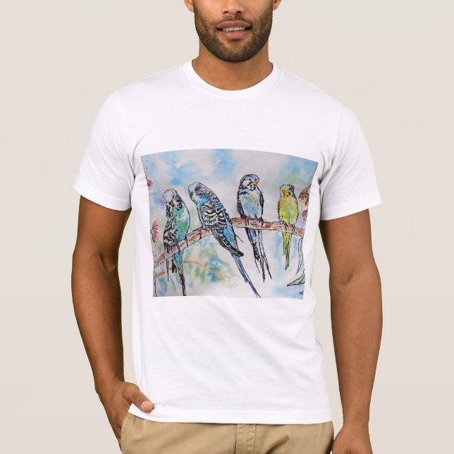 Australian Birds Budgie Watercolor Art Key Ring T-Shirt (Front)