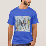 Australian Birds Budgie Watercolor Art Key Ring T-Shirt<br><div class="desc">Australian Birds Budgie Watercolor Art Key Ring. This glorious keyring would make a great gift for anyone. Designed by me from one of my original macaw watercolors. Especially lovely to have such a useful bright and happy gift!</div>