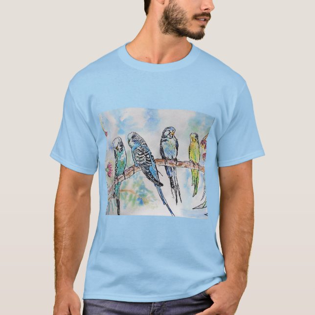 Australian Birds Budgie Watercolor Art Key Ring T-Shirt (Front)
