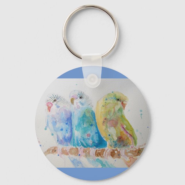 Australian Birds Budgie Watercolor Art Keychain (Front)