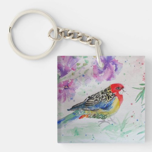 Australian Birds Rosella Parrot Watercolor Art Keychain