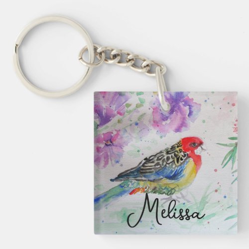 Australian Birds Rosella Parrot Watercolor Art Keychain