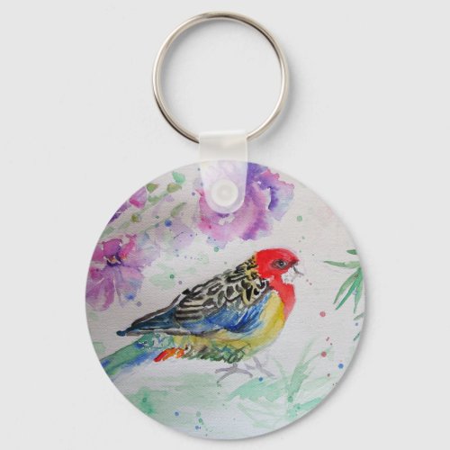 Australian Birds Rosella Parrot Watercolor Keychain