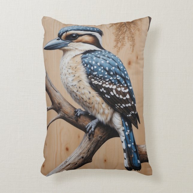 Australian Blue Kookaburra in a Tree Wildlife Art Accent Pillow (Front(Vertical))