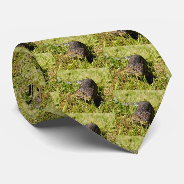 Australian Blue Tongue Stumpy Lizard Pattern, Neck Tie (Rolled)