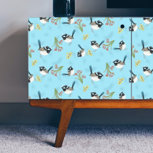 Australian Blue Wren & Flowers Pattern Decoupage Wrapping Paper Sheets (Creator Uploaded)