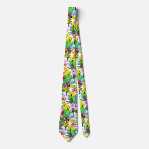 Australian Budgerigar Wildflower Pattern Neck Tie