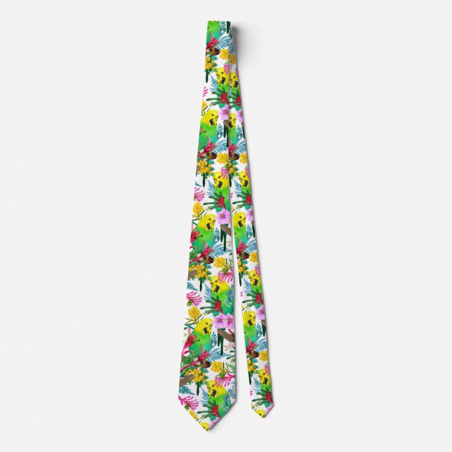 Australian Budgerigar Wildflower Pattern Neck Tie (Front)