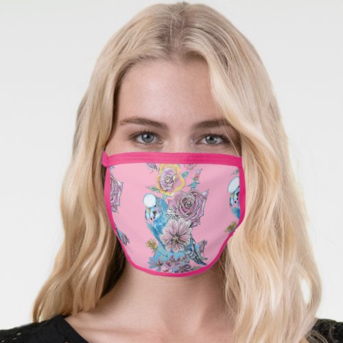 Australian Budgie Blue Bird Watercolour Face Mask