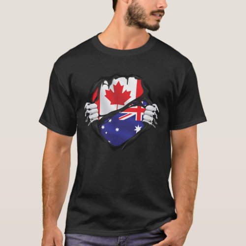 Australian Canadian Hands Ripped Roots Flag T_Shirt