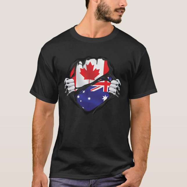 Australian Canadian Hands Ripped Roots Flag T-Shirt (Front)