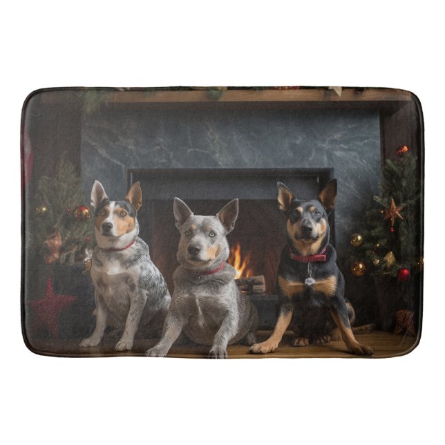 Australian Cattle by the Fireplace Christmas Bath Mat (Front)