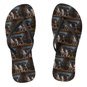 Australian Cattle by the Fireplace Christmas Flip Flops