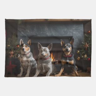 Australian Cattle by the Fireplace Christmas Kitchen Towel