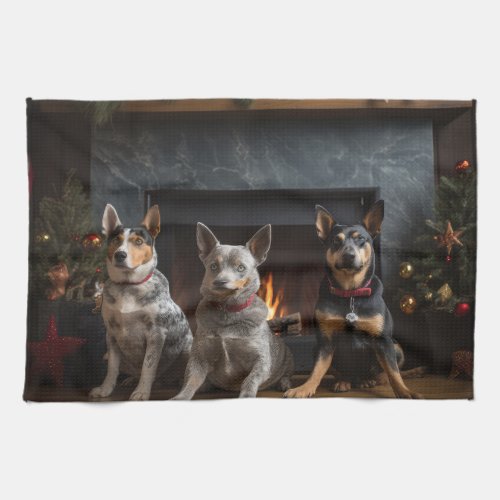 Australian Cattle by the Fireplace Christmas Kitchen Towel