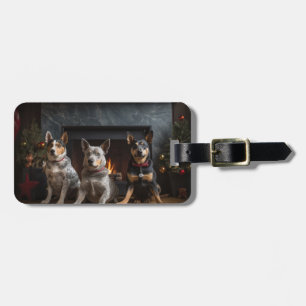 Australian Cattle by the Fireplace Christmas Luggage Tag