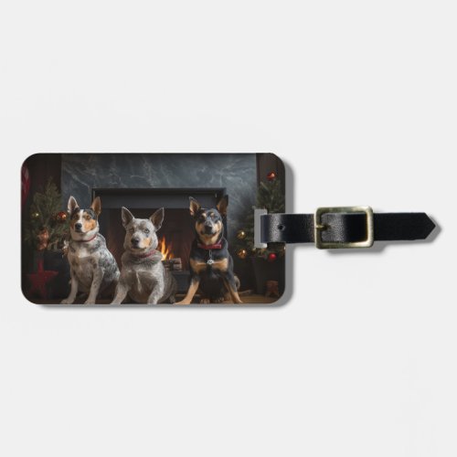 Australian Cattle by the Fireplace Christmas Luggage Tag