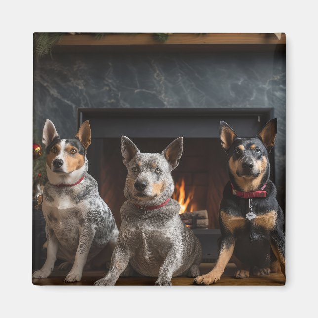 Australian Cattle by the Fireplace Christmas Magnet (Front)