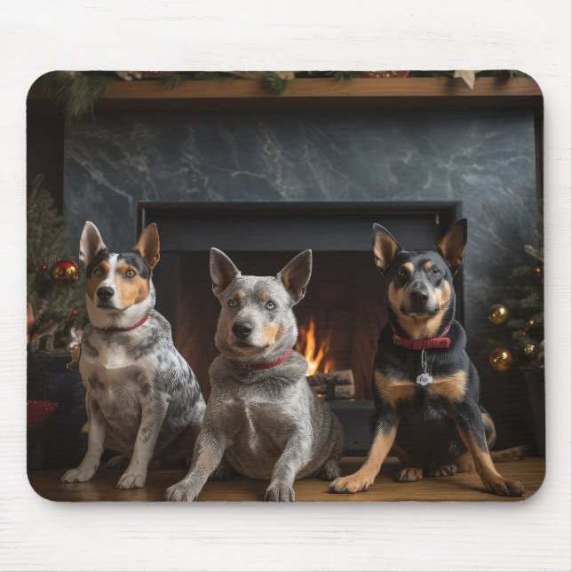 Australian Cattle by the Fireplace Christmas Mouse Pad (Front)