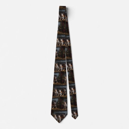 Australian Cattle by the Fireplace Christmas Neck Tie