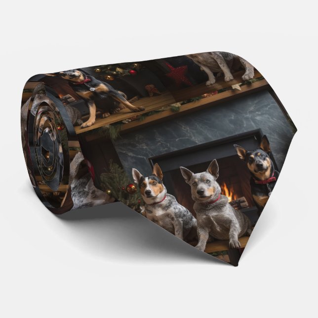 Australian Cattle by the Fireplace Christmas Neck Tie (Rolled)