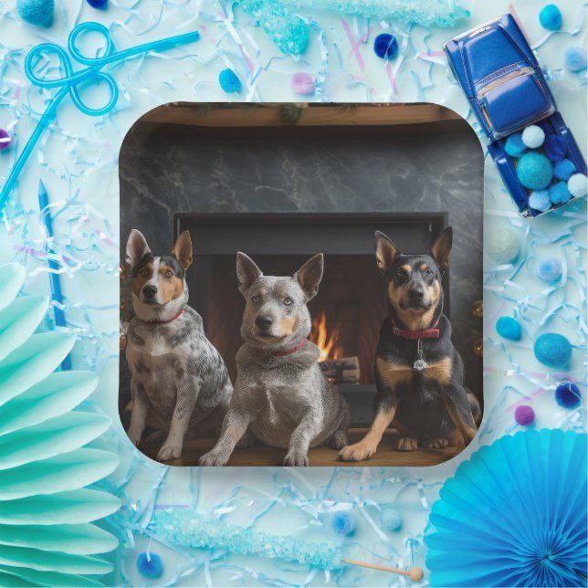 Australian Cattle by the Fireplace Christmas Paper Plates (Party)