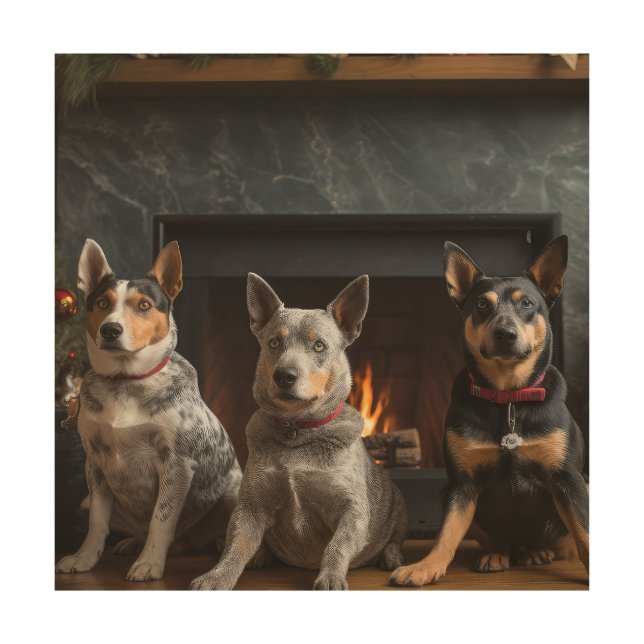 Australian Cattle by the Fireplace Christmas Wood Wall Art (Front)
