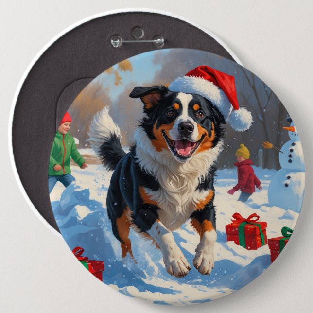 Australian Cattle Christmas Festive Snow Scene Button (Front & Back)
