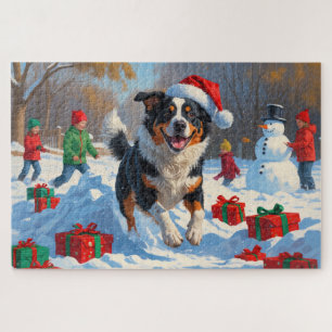 Australian Cattle Christmas Festive Snow Scene Jigsaw Puzzle