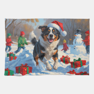Australian Cattle Christmas Festive Snow Scene Kitchen Towel