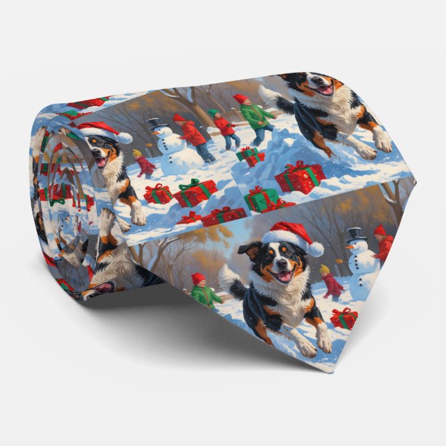 Australian Cattle Christmas Festive Snow Scene Neck Tie (Rolled)