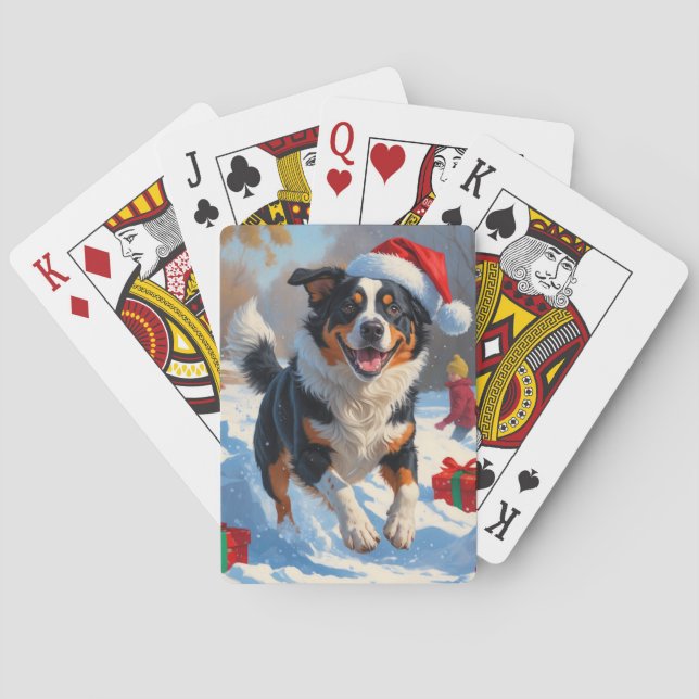 Australian Cattle Christmas Festive Snow Scene Poker Cards (Back)