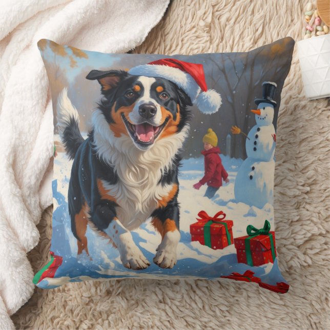 Australian Cattle Christmas Festive Snow Scene Throw Pillow (Blanket)